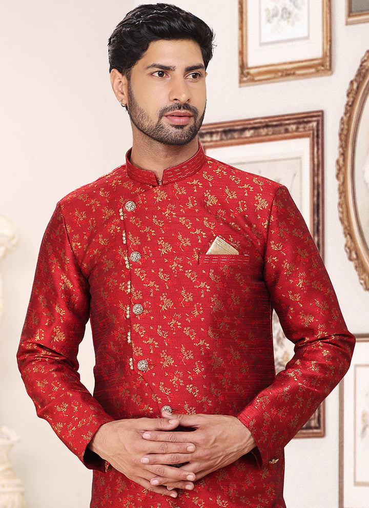 Banarasi Silk Maroon Indo western Outfit | Luxurious Look for Weddings & Festive Events
