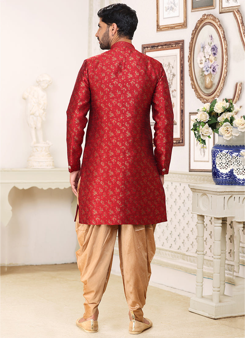 Banarasi Silk Maroon Indo western Outfit | Luxurious Look for Weddings & Festive Events