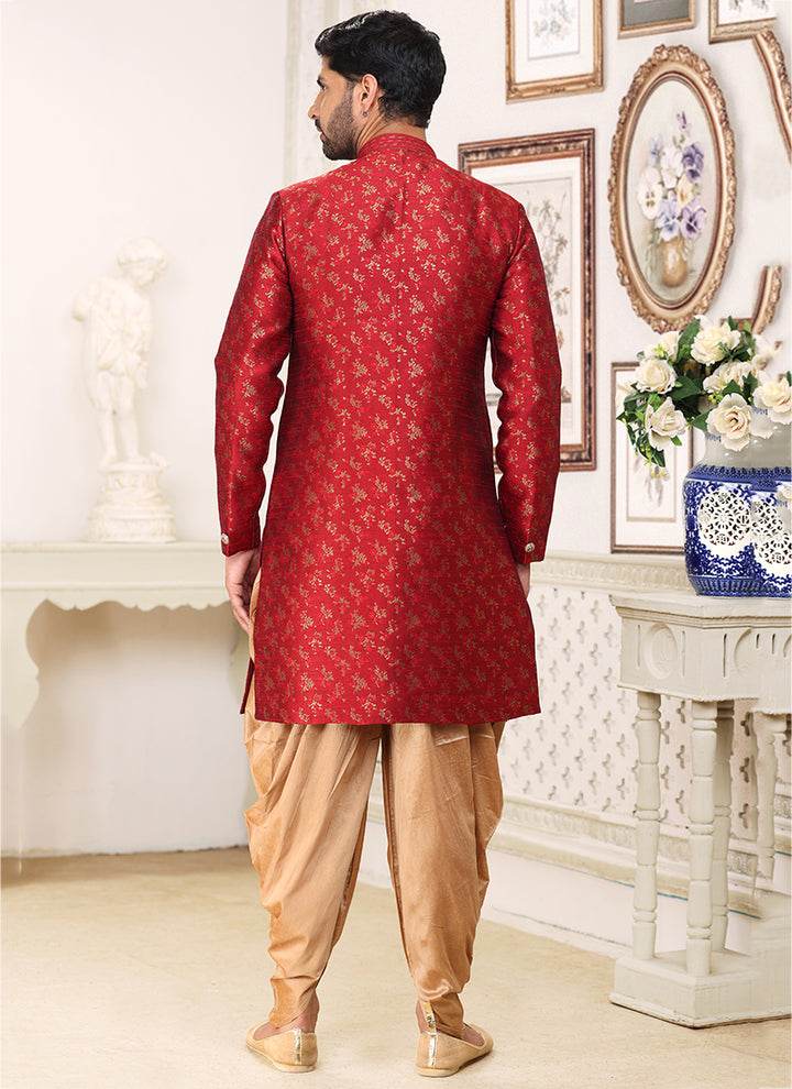 Banarasi Silk Maroon Indo western Outfit | Luxurious Look for Weddings & Festive Events