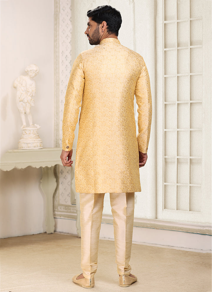 Beige Jacquard Indo western Outfit | Luxurious Look for Weddings & Festive Events