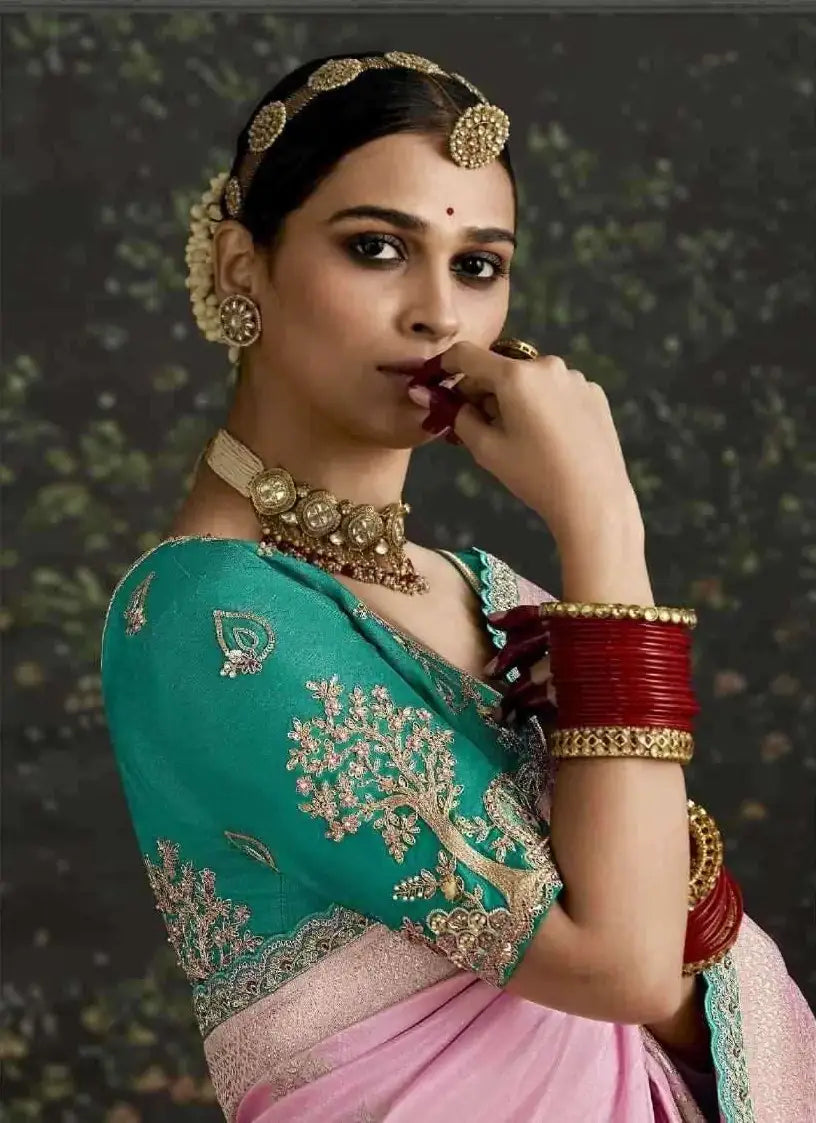 Pink Dola Silk Designer Saree with Sequins Embroidered Border