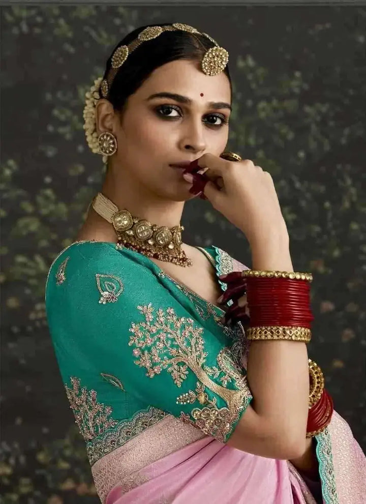 Pink Dola Silk Designer Saree with Sequins Embroidered Border