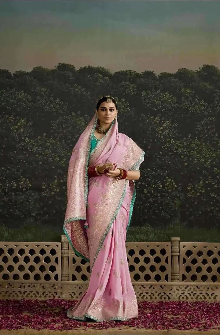 Pink Dola Silk Designer Saree with Sequins Embroidered Border
