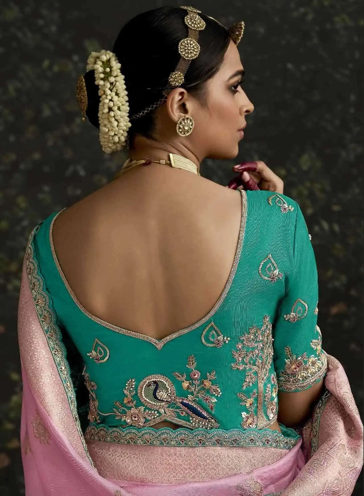 Pink Dola Silk Designer Saree with Sequins Embroidered Border