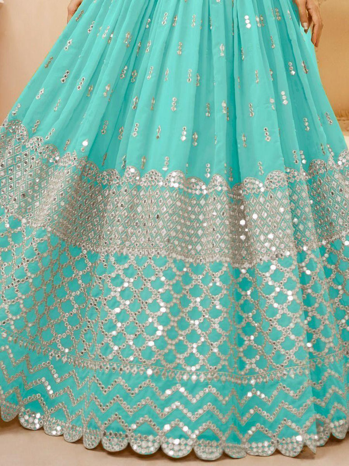 Sky Blue Engagement Lehenga | Georgette with Sequin and Zari Lace