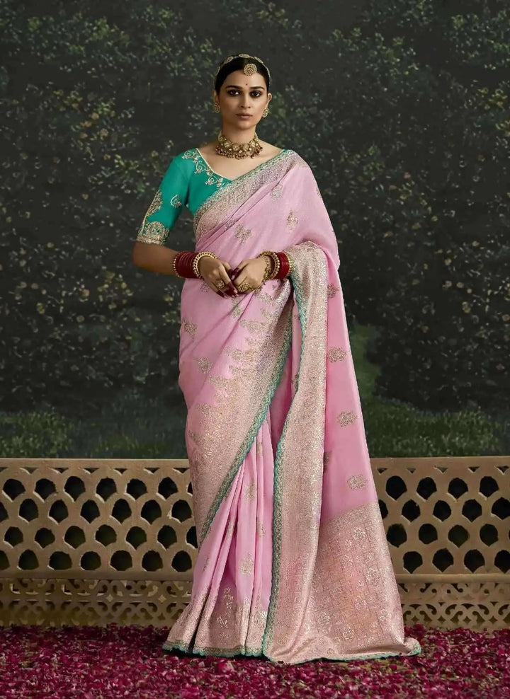Pink Dola Silk Designer Saree with Sequins Embroidered Border