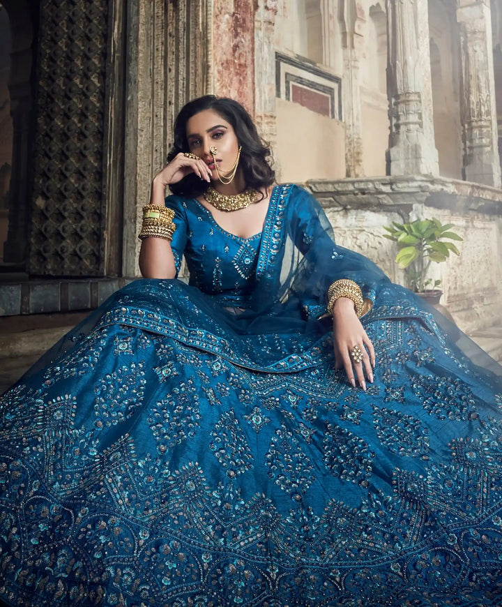 Designer Kerosene Blue Festive Lehenga | Bridal Outfit with Modern Flair