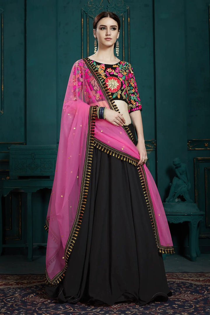 Designer Black Party Wear Lehenga | Georgette Lehenga Choli for Women
