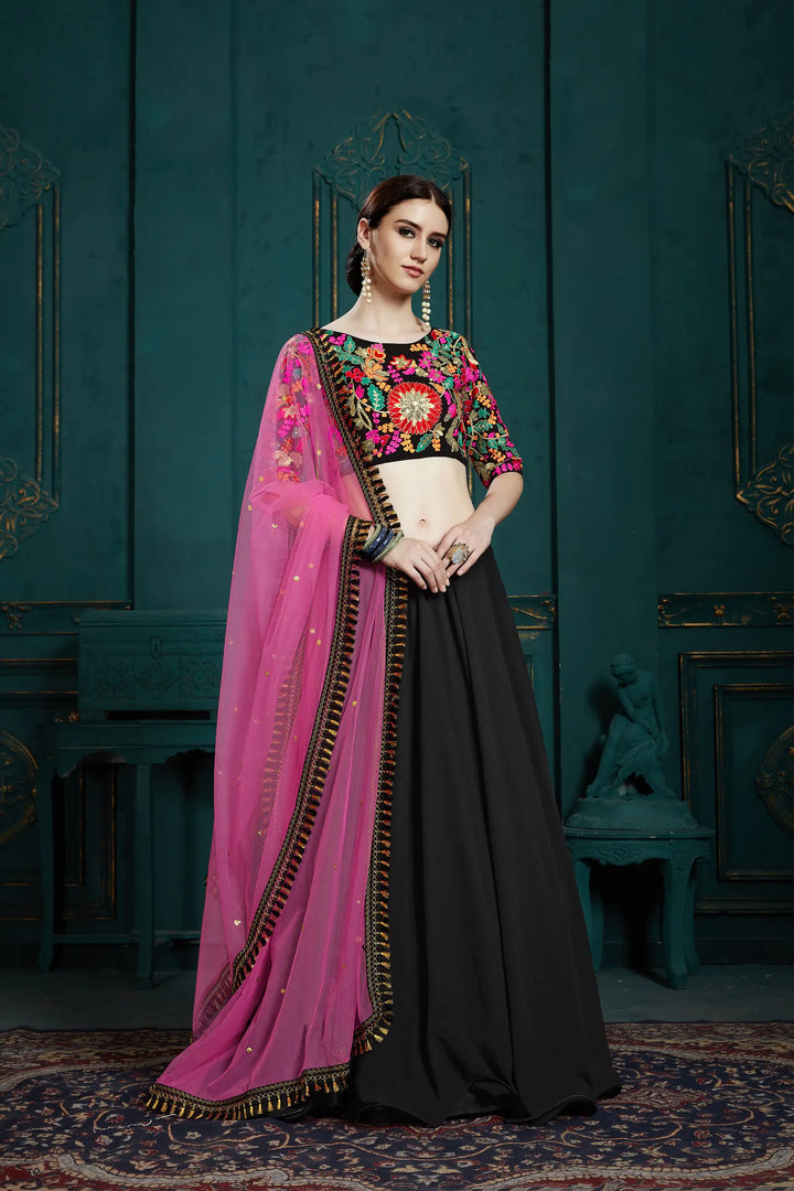 Designer Black Party Wear Lehenga | Georgette Lehenga Choli for Women