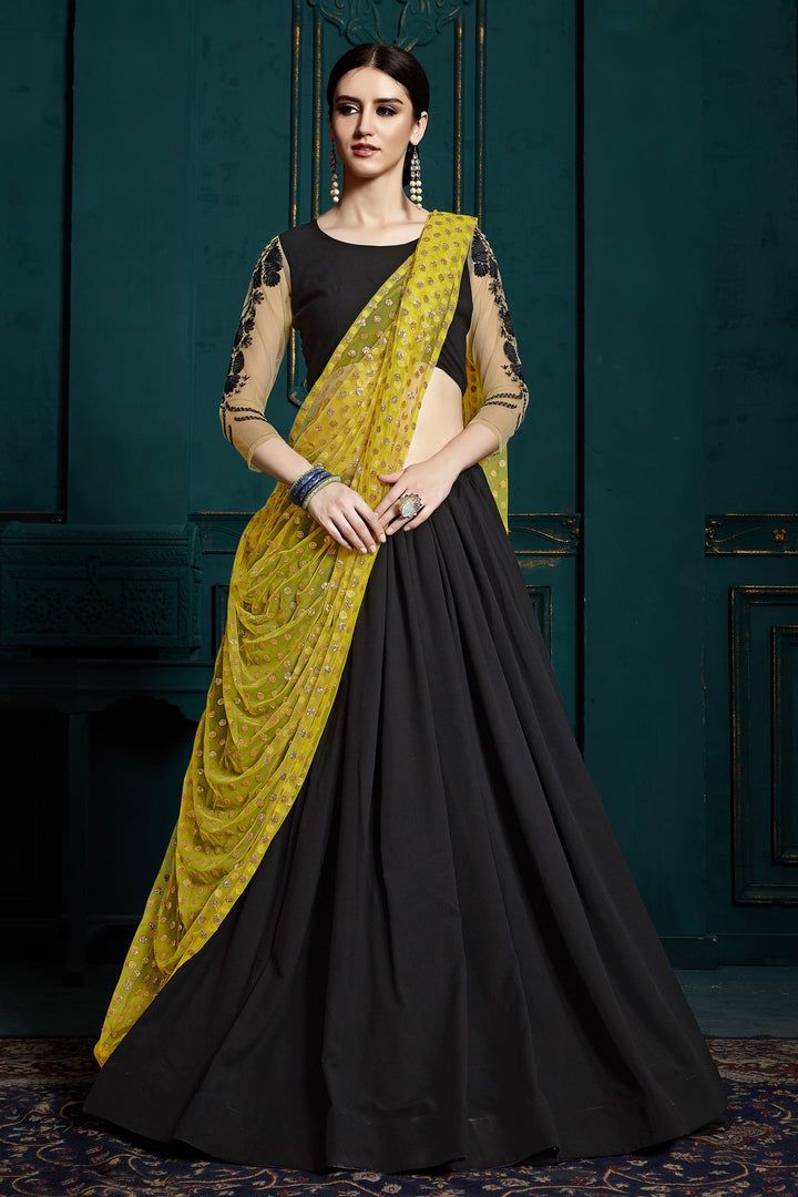 Black Georgette Lehenga Choli | Thread & Sequins Work with Dupatta