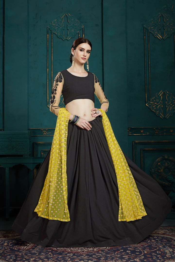 Black Georgette Lehenga Choli | Thread & Sequins Work with Dupatta