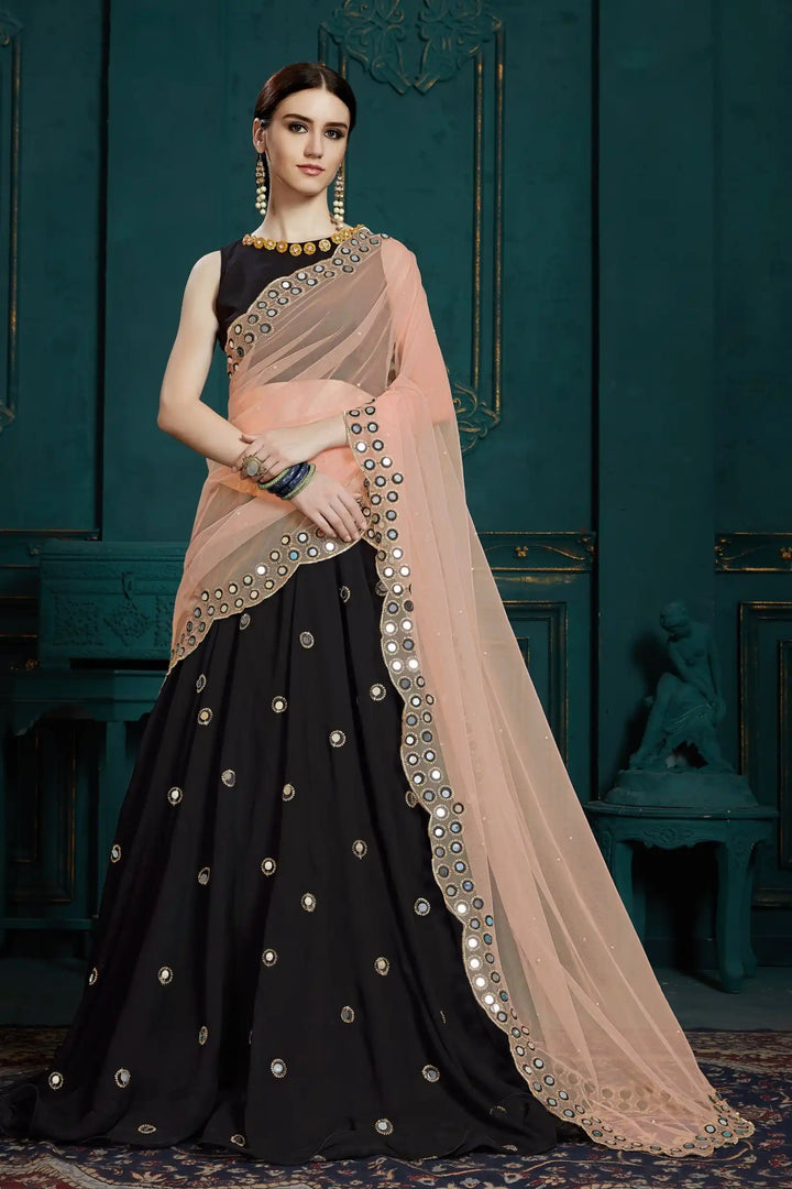 Black Georgette Lehenga | Mirror Work & Sequins for Party & Wedding