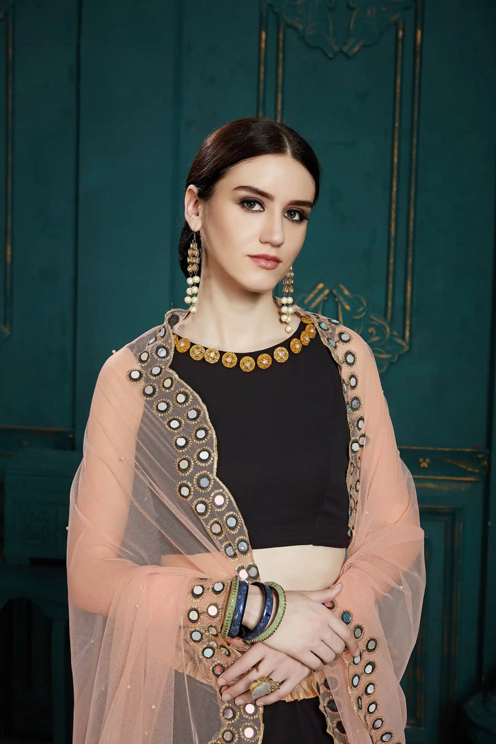 Black Georgette Lehenga | Mirror Work & Sequins for Party & Wedding
