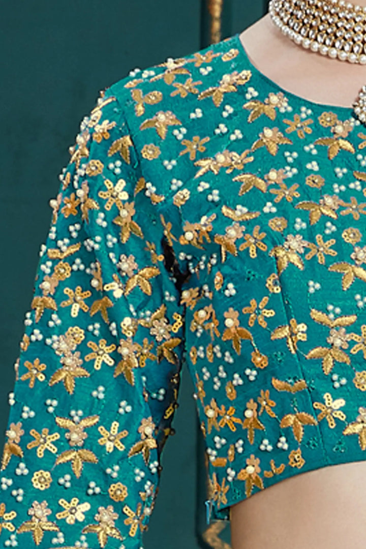 Elegant Wedding Lehenga for Women | Teal Blue Georgette Choli Set