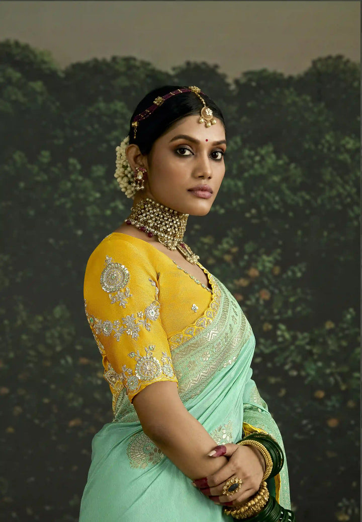 Designer Sea Green Saree in Dola Silk with Sequin Border for Weddings