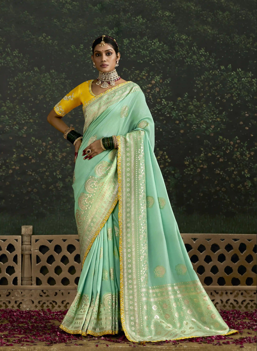 Designer Sea Green Saree in Dola Silk with Sequin Border for Weddings