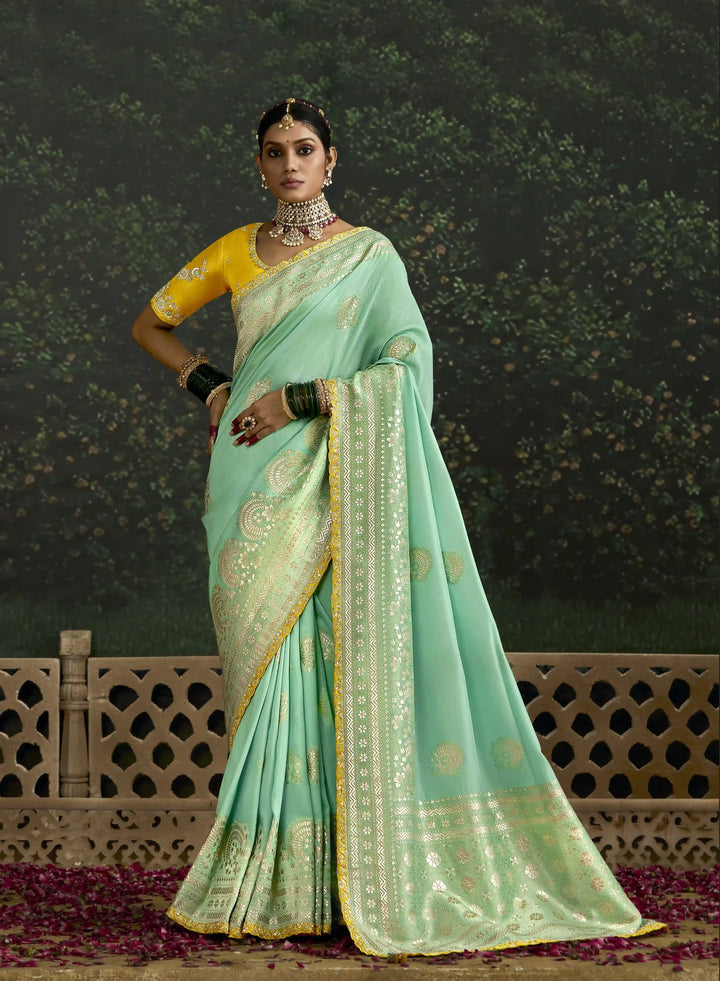 Designer Sea Green Saree in Dola Silk with Sequin Border for Weddings