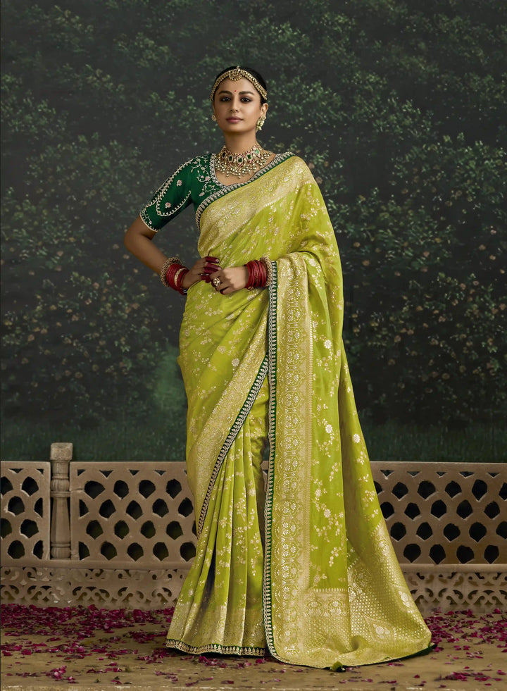 Designer Pista Green Silk Saree with Sequin Embroidered Border