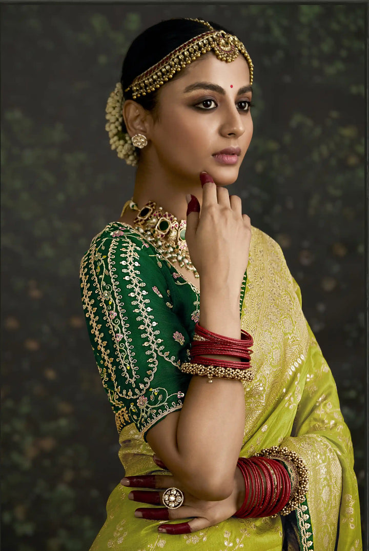 Designer Pista Green Silk Saree with Sequin Embroidered Border