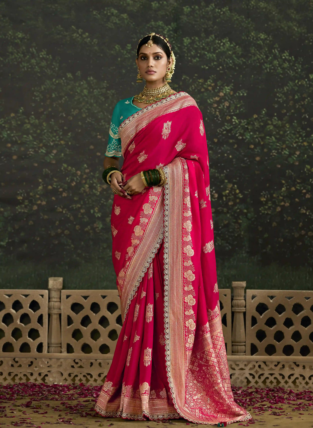 Designer Rani Pink Dola Silk Saree with Embroidery Work for Weddings