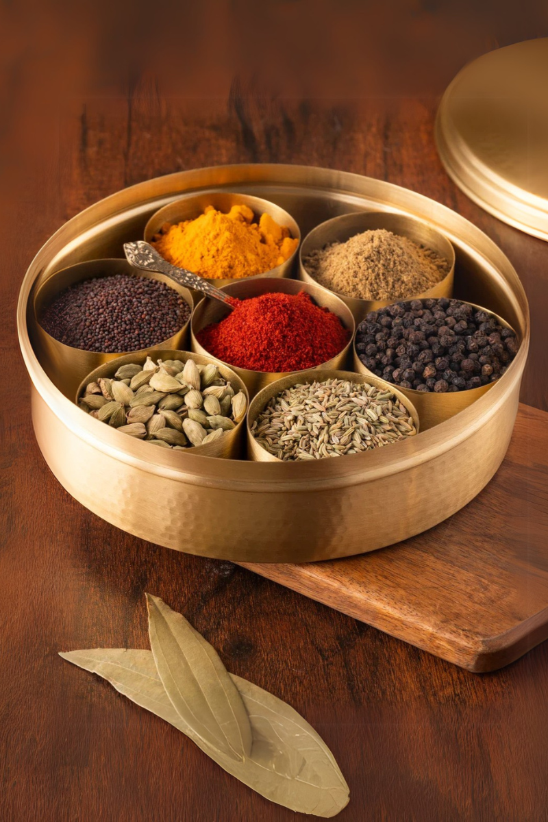 Pure Brass Spice Box | Hammered Finish Masala Dabba with Lid