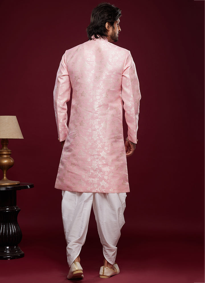 Pink Banarasi Jacquard Peshawari Indo Western | Traditional Weaving Wear