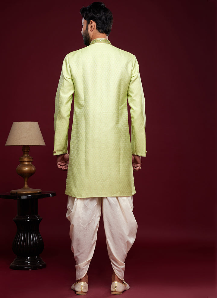 Pista Green Banarasi Jacquard Peshawari Indo Western | Festive Wear