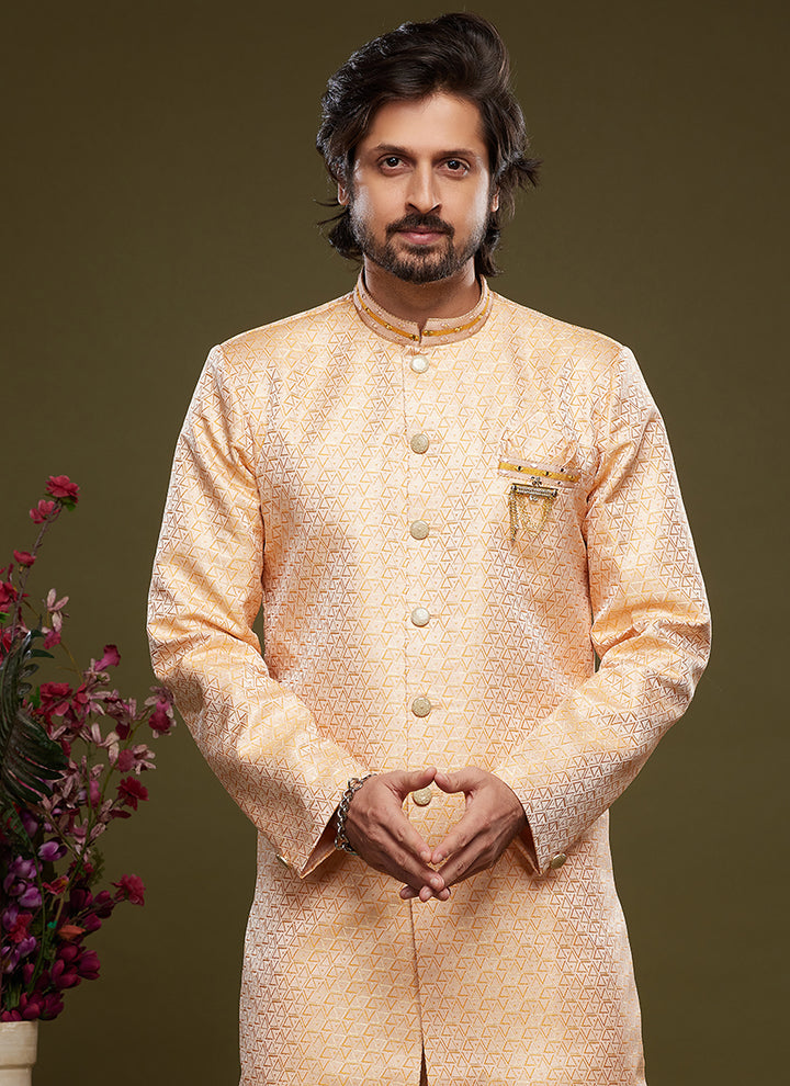 Peach Banarasi Jacquard Indo Western | Elegant Festival Wear for Men