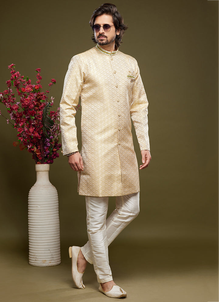 Beige Banarasi Jacquard Indo Western | Elegant Festival Wear for Men
