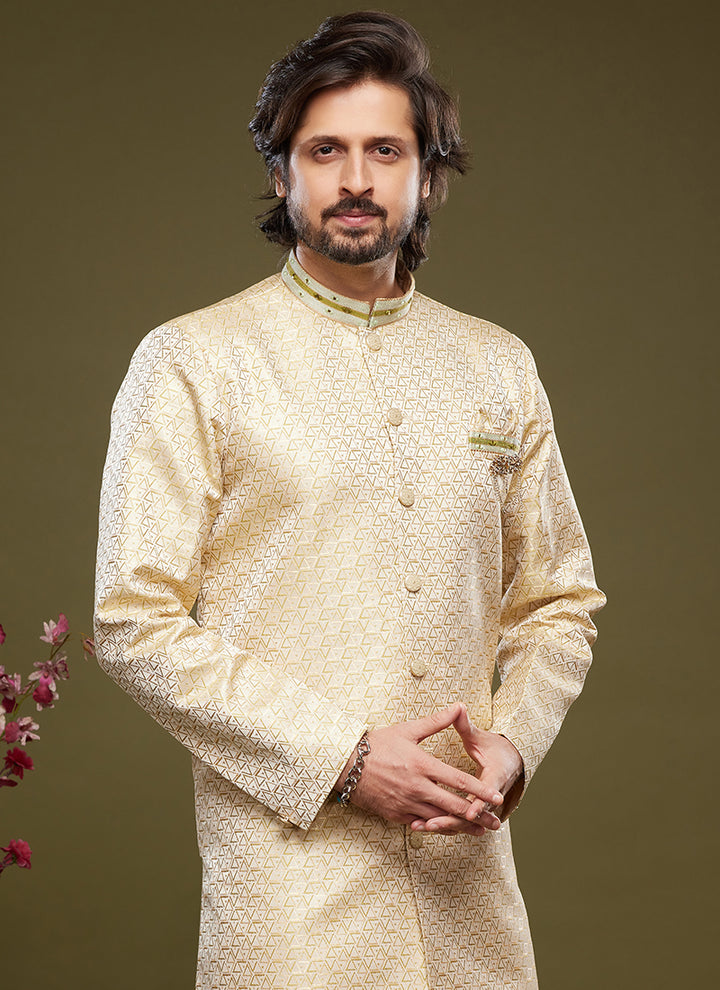 Beige Banarasi Jacquard Indo Western | Elegant Festival Wear for Men