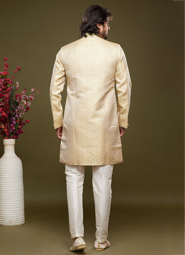 Beige Banarasi Jacquard Indo Western | Elegant Festival Wear for Men