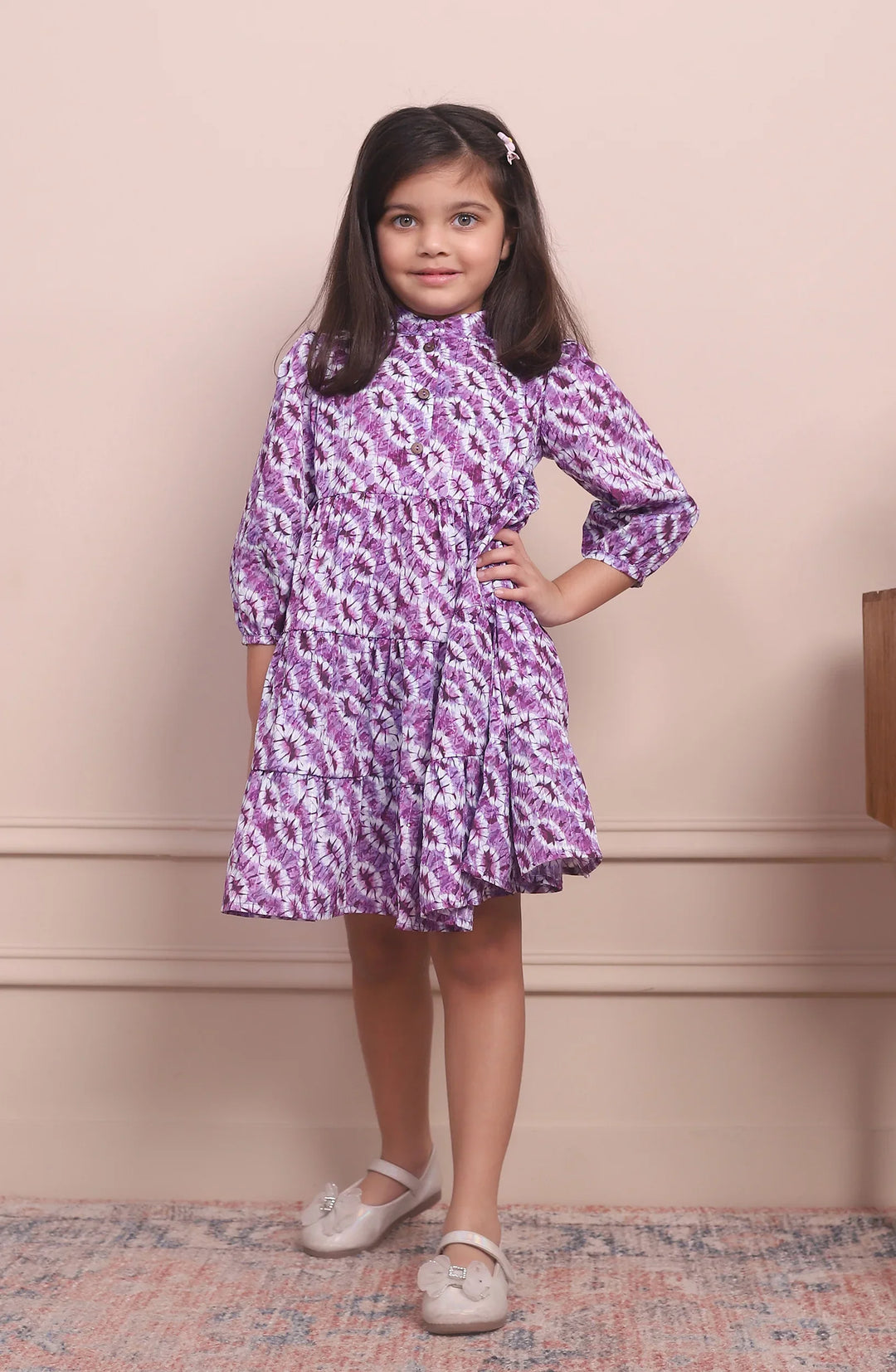 Twin Style Statements: Purple Cotton Collar Dresses for Mom and Daughter