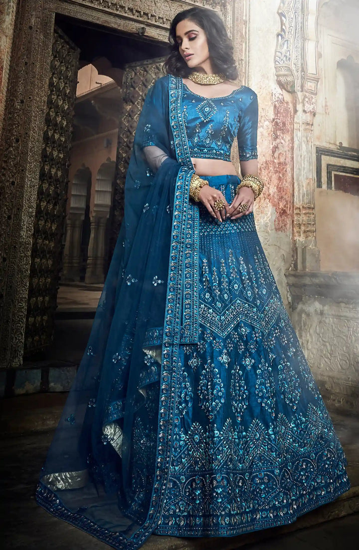 Designer Kerosene Blue Festive Lehenga | Bridal Outfit with Modern Flair