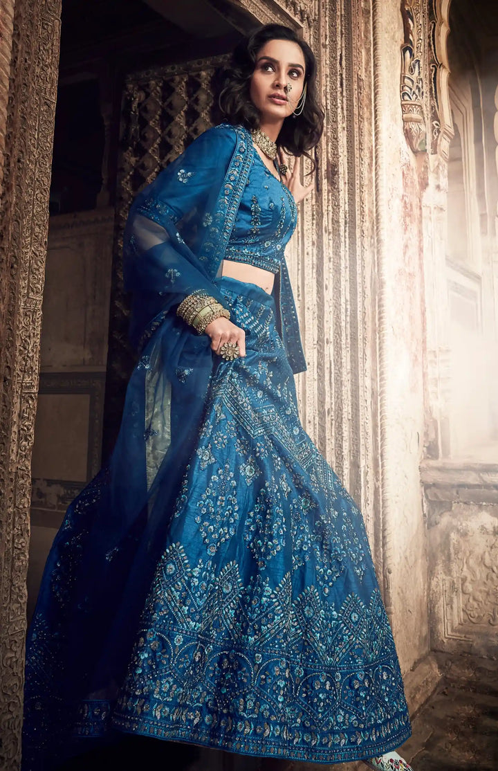 Designer Kerosene Blue Festive Lehenga | Bridal Outfit with Modern Flair