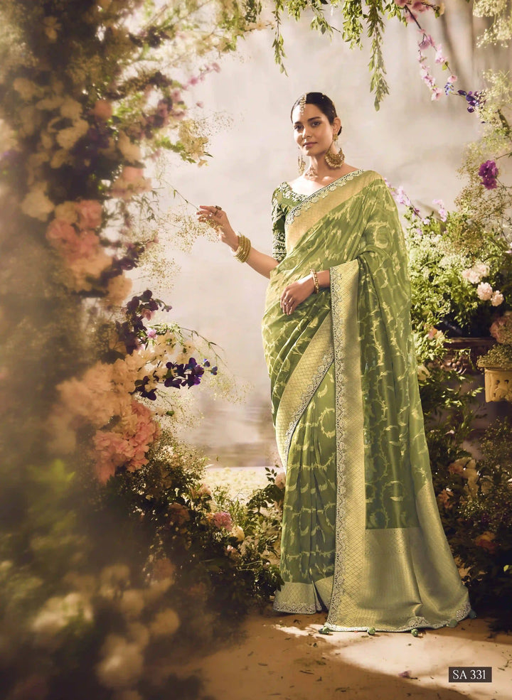 Classic Banarasi Green Saree – Perfect for Weddings & Festive Wear
