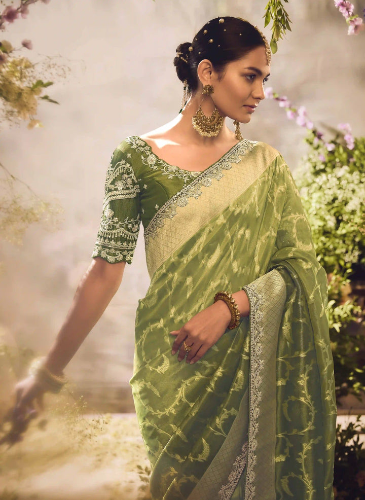 Classic Banarasi Green Saree – Perfect for Weddings & Festive Wear