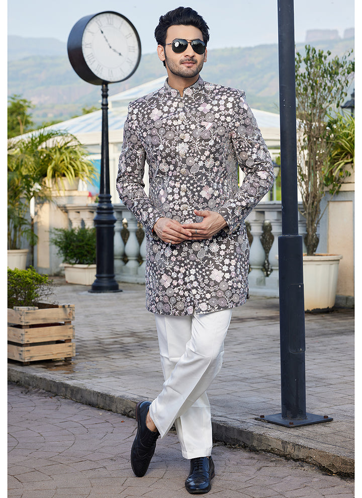 Velvet Grey Readymade Jodhpuri Suit | Elegant Traditional Attire for Special Occasions