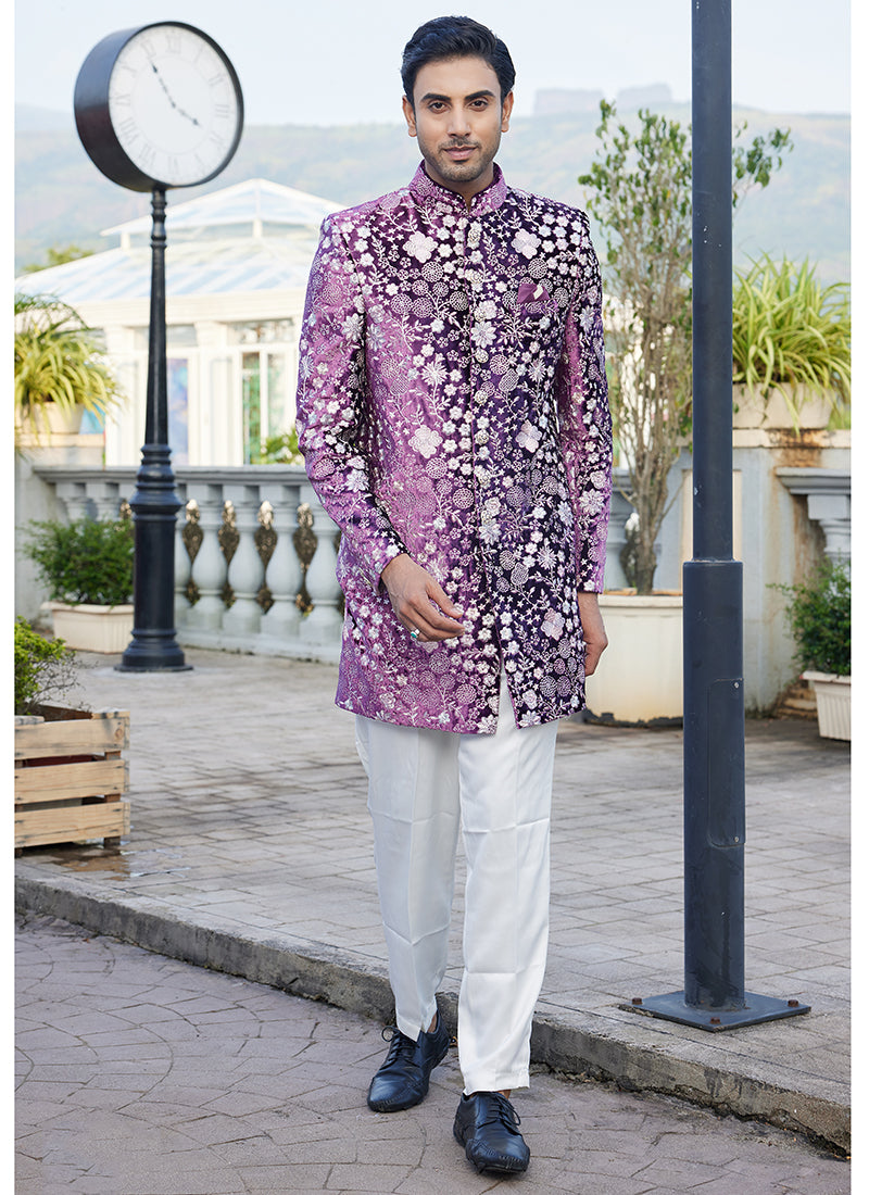 Velvet Mauve Readymade Jodhpuri Suit | Traditional Attire for Special Occasions