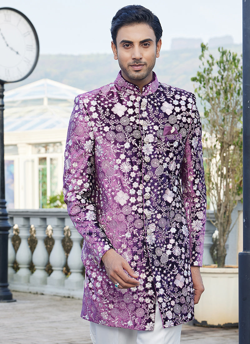 Velvet Mauve Readymade Jodhpuri Suit | Traditional Attire for Special Occasions