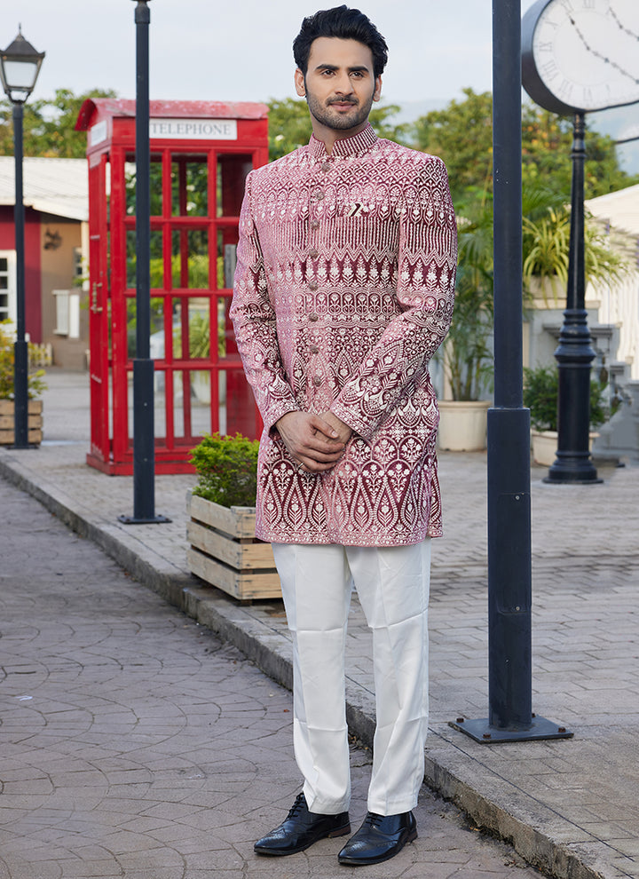 Velvet Dark Onion Readymade Jodhpuri Suit | Traditional Attire for Special Occasions