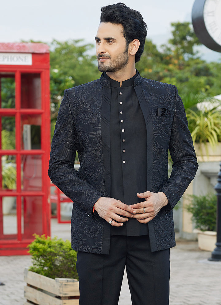 Art Silk Black Readymade Jodhpuri Suit | Elegant Traditional Attire for Special Occasions