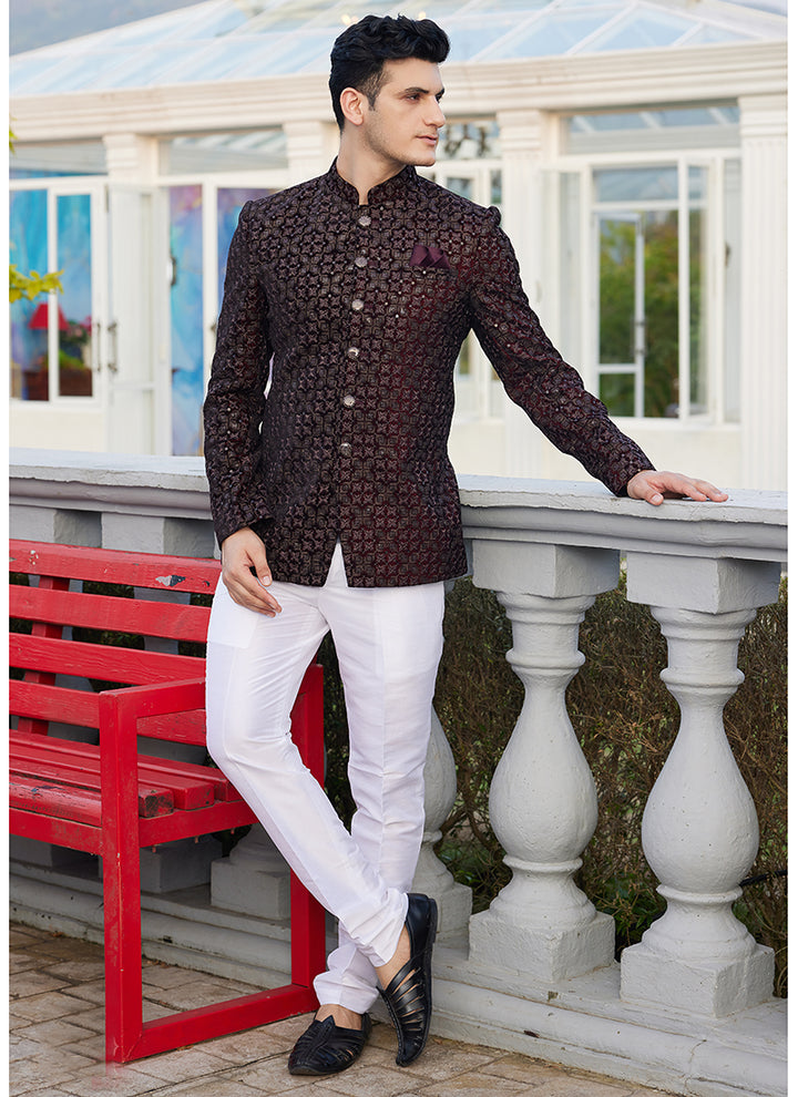 Art Silk Wine Wedding Wear Jodhpuri | Elegant Traditional Attire for Special Occasions