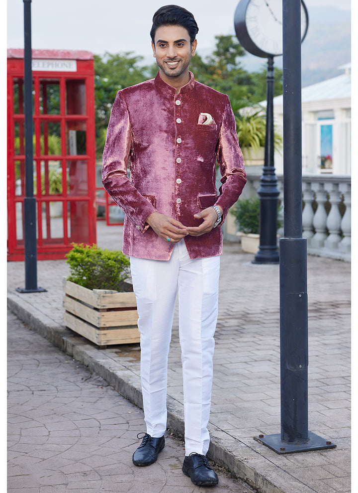 Velvet Dark Onion Jodhpuri Suit | Elegant Traditional Attire for Special Occasions
