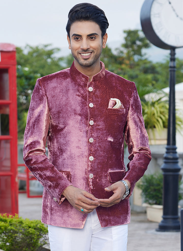 Velvet Dark Onion Jodhpuri Suit | Elegant Traditional Attire for Special Occasions