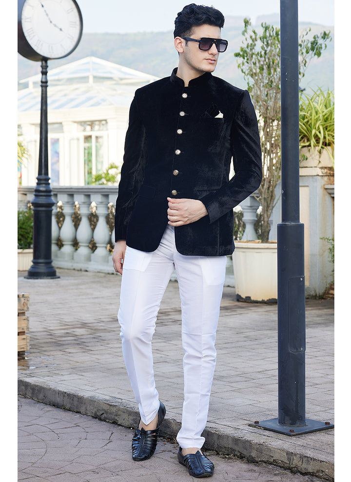 Velvet Black Party Wear Jodhpuri | Elegant Traditional Attire for Special Occasions