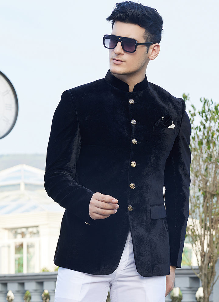 Velvet Black Party Wear Jodhpuri | Elegant Traditional Attire for Special Occasions
