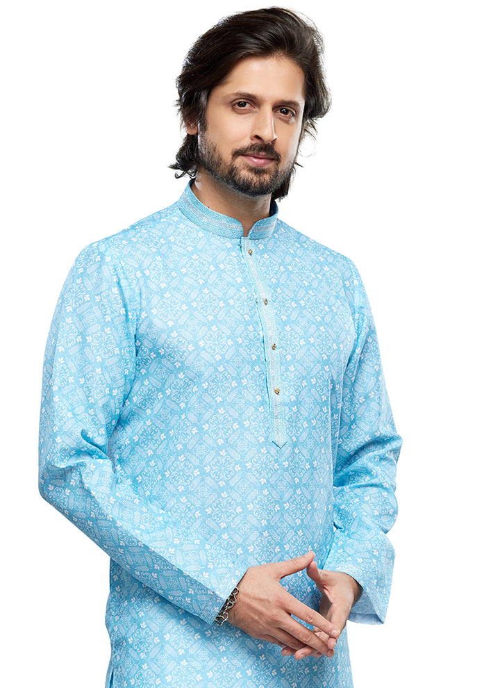 Traditional Cotton Kurta Pajama | Thread Work Festive & Party Wear