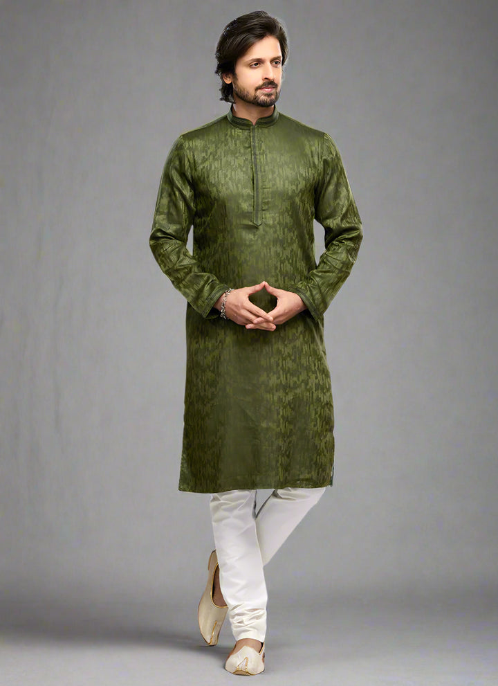 Art Silk Men's Kurta Pajama | Party Wear Thread Work Ethnic Set