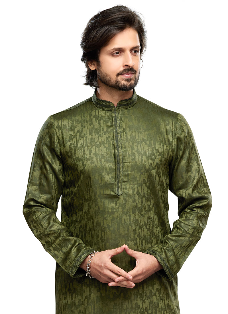 Art Silk Men's Kurta Pajama | Party Wear Thread Work Ethnic Set