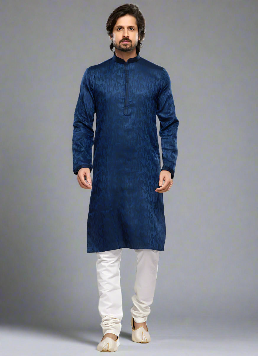 Art Silk Men's Kurta Pajama | Party Wear Thread Work Ethnic Set